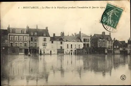 Ak Montargis Loiret, La Place de la République pendant l´Inondation de Janvier 1910