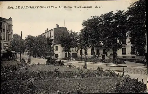 Ak Le Pre Saint Gervais Seine Saint Denis, Mairie et les Jardins