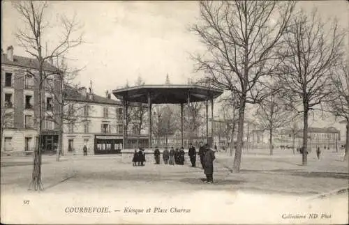 Ak Courbevoie Hauts de Seine, Kiosque et Place Charras