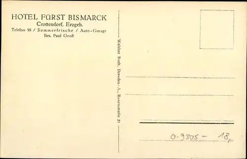 Ak Crottendorf in Sachsen, Hotel Fürst BIsmarck