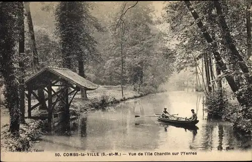 Ak Combs la Ville Seine et Marne, Vue de l´Ile Chardin sur Yerres