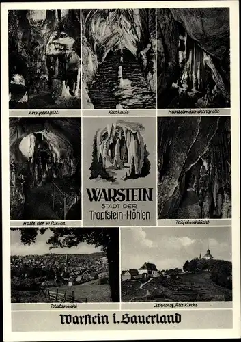 Ak Warstein im Sauerland, Halle der 60 Riesen, Teufelsschlucht, Kaskade, Krippenspiel