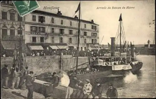 Ak Honfleur Calvados, Arrivée du Bateau du Havre