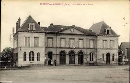 Ak Fleury sur Andelle Eure, La Mairie et la Poste