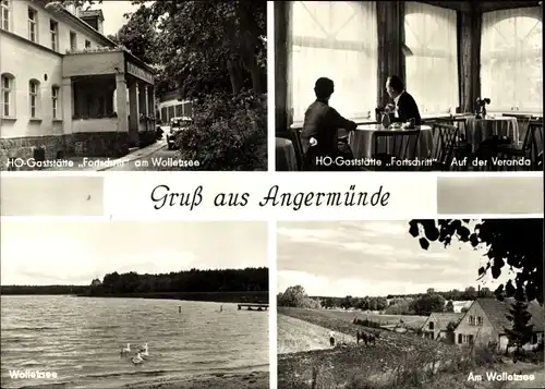 Ak Angermünde in der Uckermark, HO Gaststätte Fortschritt am Wolletzsee, Veranda, Wolletzsee