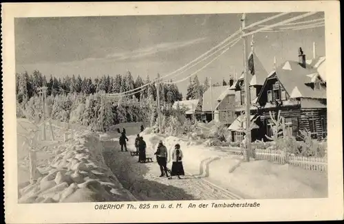 Ak Oberhof im Thüringer Wald, Partie an der Tambacherstraße, Schlitten