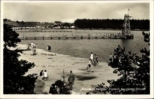 Ak Neustädtel Schneeberg im Erzgebirge, Strandbad, Bergsee, Filzteich