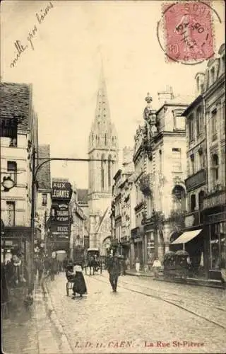 Ak Caen Calvados, La Rue Saint Pierre