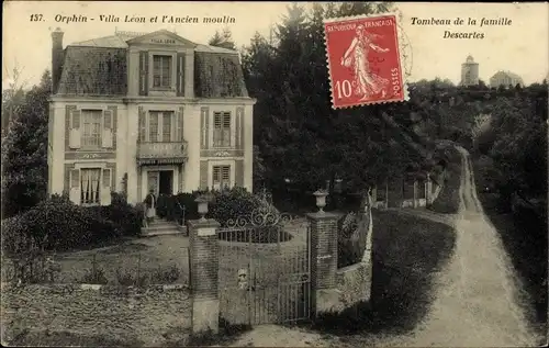 Ak Orphin Yvelines, Villa Leon et l'Ancien moulin, Tombeau de la famille Descartes