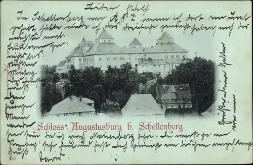 Ak Augustusburg im Erzgebirge, Blick zum Schloss, Häuser