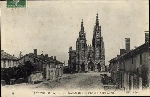 Ak L'Epine Marne, La Grande Rue et l'Eglise Notre Dame