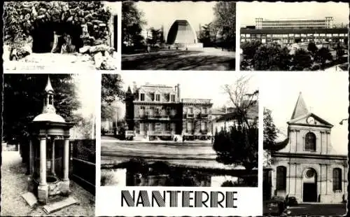 Ak Nanterre Hauts de Seine, Grotte Sainte Genevieve, Mairie, Eglise