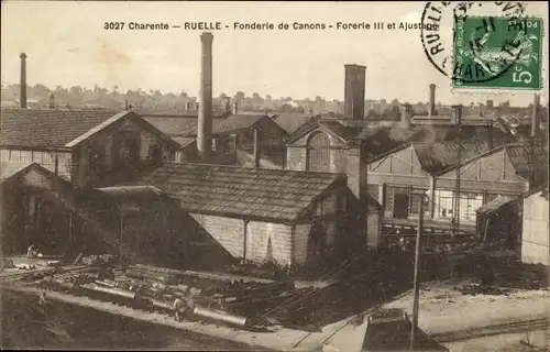 Ak Ruelle sur la Touvre Charente, Fonderie de Canons, Forerie III et Ajustape