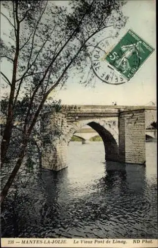 Ak Mantes la Jolie Yvelines, Le Vieux Pont de Limay