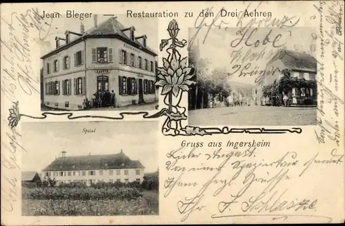 Ak Ingersheim Elsass Haut Rhin, Restauration zu den Drei Ähren, Spital