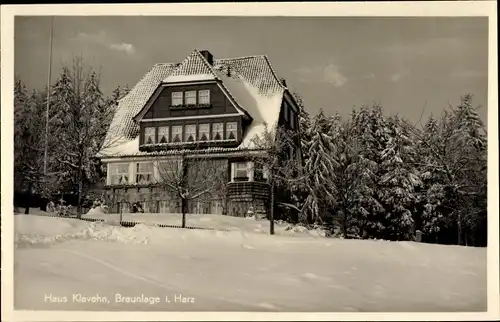 Ak Braunlage im Oberharz, Haus Klavehn, Am Jermerstein 17, Winter