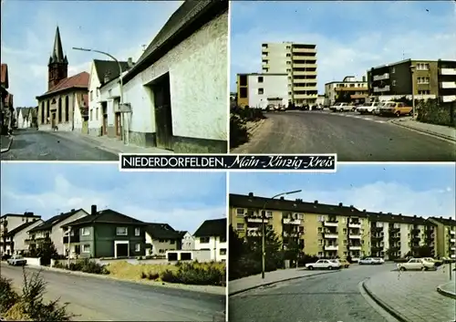 Ak Niederdorfelden im osthessischen Main-Kinzig-Kreis, Straßenpartien, Kirche