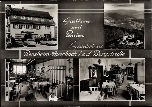 Ak Auerbach Bensheim an der Bergstraße Hessen, Gasthof Gambrinus, Burg