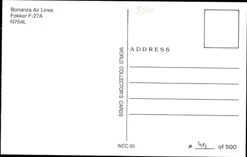 Ak Amerikanisches Passagierflugzeug, Bonanza Air LInes, Fokker F-27A, N754L