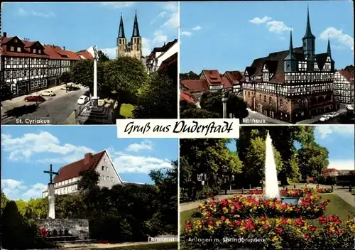 Ak Duderstadt im Eichsfeld, Rathausm Ehrenmal, St. Cyriakus, Anlage, Springbrunnen