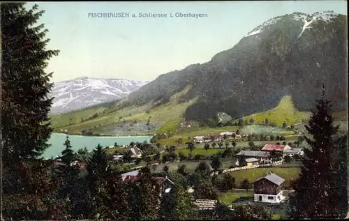 Ak Fischhausen Schliersee Oberbayern, Ortsansicht mit Umgebung