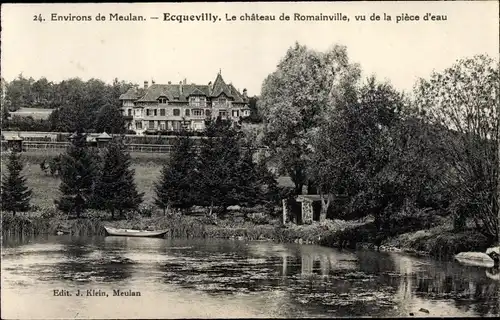 Ak Ecqueville Yvelines, Le Chateau de Romainville, vu de la piece d'eau