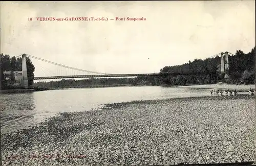 Ak Verdun sur Garonne Tarn et Garonne, Pont Suspendu