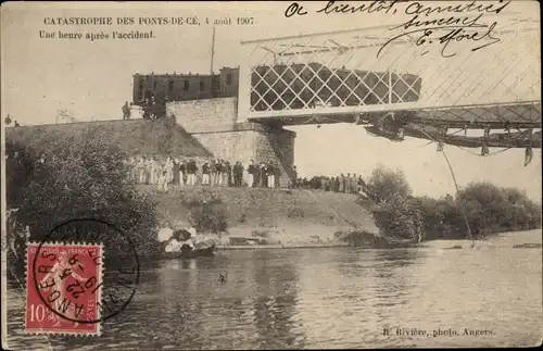 Ak Ponts de Ce Maine et Loire, Catastrophe 1907, Eisenbahnunglück, eingestürzte Brücke