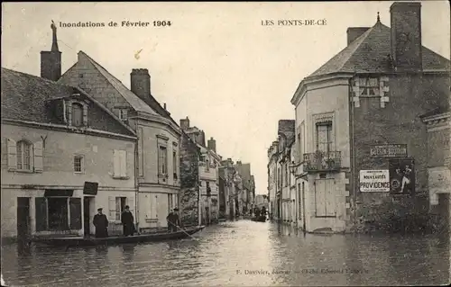 Ak Les Ponts de Cé Maine et Loire, Inondations de Fevrier 1904, Stadtpartie