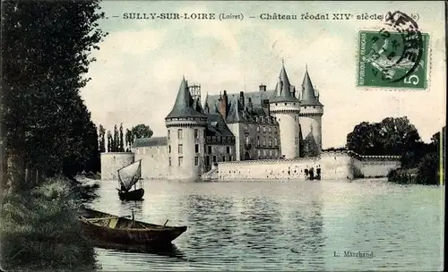 Ak Sully sur Loire Loiret, Chateau feodal XIVe siecle
