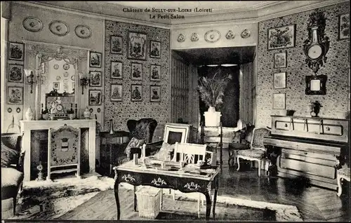 Ak Sully sur Loire Loiret, Chateau, le Petit Salon, Interieur