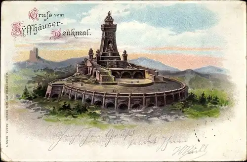 Litho Steinthaleben Kyffhäuserland in Thüringen, Kaiser Wilhelm Denkmal