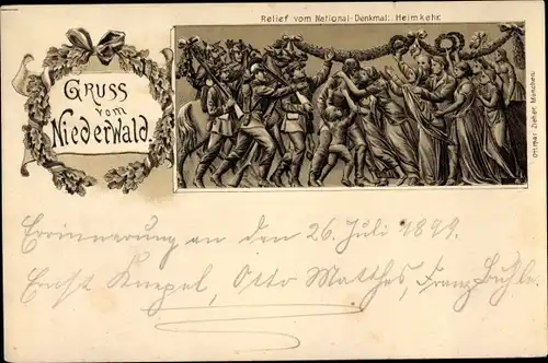 Litho Rüdesheim am Rhein, Niederwald Nationaldenkmal, Heimkehr, Relief