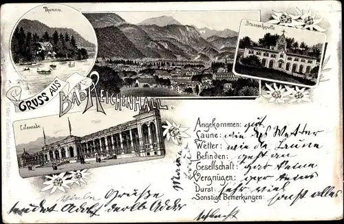 Litho Bad Reichenhall in Oberbayern, Gesamtansicht, Brunnenkapelle, Thumsee, Colonnade