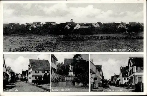 Ak Göttelfingen Seewald im Schwarzwald, Gesamtansicht, Hauptstraße, Kriegerdenkmal, Schulstraße