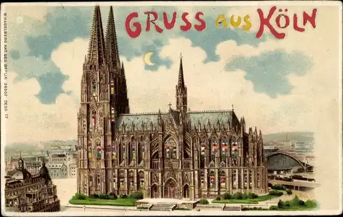 Halt gegen das Licht Mondschein Litho Köln am Rhein, Dom