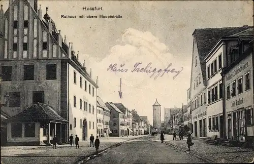 Ak Haßfurt Unterfranken, Rathaus, Obere Hauptstraße, Kolonialwarenhandlung