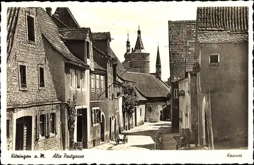 Ak Kitzingen in Mainfranken Bayern, Alte Postgasse, Wohnhäuser, Turm