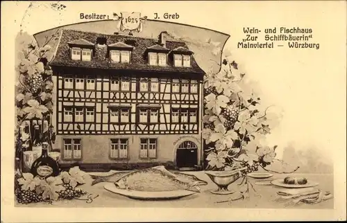 Ak Würzburg am Main Unterfranken, Wein- u. Fischhaus zur Schiffbäuerin, Mainviertel
