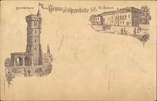 Vorläufer Litho Gravelotte Lothringen Moselle, Aussichtsturm, St. Habert, 1895