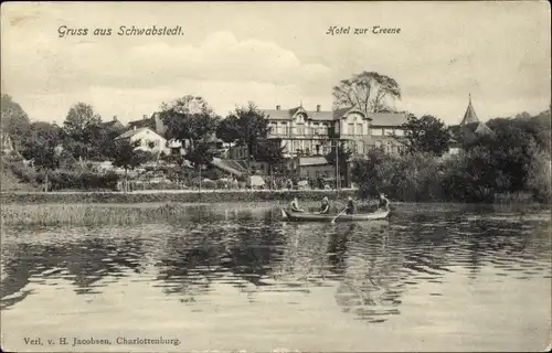 Ak Schwabstedt an der Treene Nordfriesland, Hotel zur Treene, Ruderboot