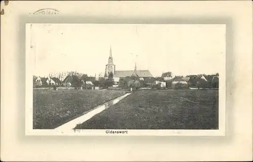 Passepartout Ak Oldenswort in Nordfriesland, Blick auf den Ort, Kirche