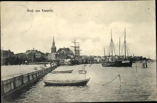 Ak Kappeln an der Schlei, Blick auf den Ort, Kirche, Boote
