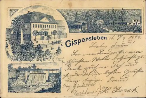 Litho Gispersleben Erfurt in Thüringen, Park Schänke, Wehr