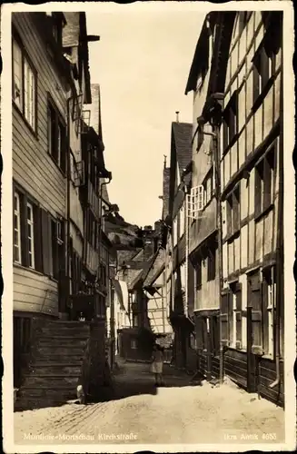 Ak Monschau Montjoie Eifel, Blick in die Kirchstraße, Fachwerk