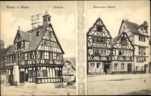 Ak Rhens am Rhein, Rathaus, Historische Häuser