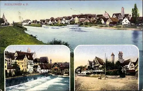Ak Riedlingen an der Donau Württemberg, Totalansicht der Ortschaft, Wehr