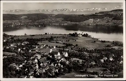 Ak Öhningen in Baden, Blick auf den Ort am Untersee, Fliegeraufnahme