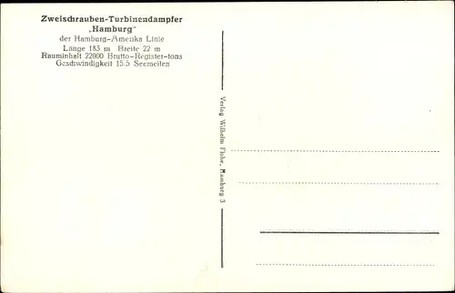 Ak Dampfer Hamburg, HAPAG