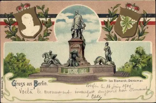 Wappen Litho Berlin Tiergarten, Bismarckdenkmal, Fürst Otto von Bismarck, Portrait